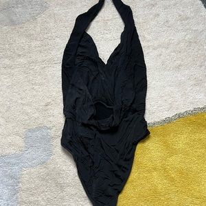 Aste the label Black plunging halter body suit